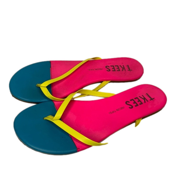 𝅺TKEES neon tips leather flip flops.‎ - Picture 1 of 9